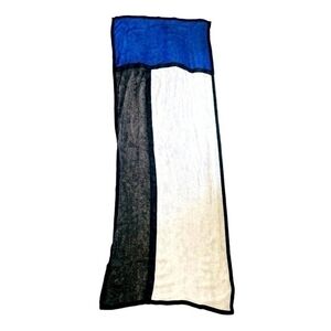 Designer Blue Black White Blocks Framed Silk Scarf 72"x28" Neckerchief Wrap VG